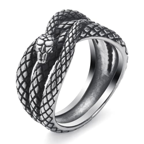 Stainless Steel Gothic Punk Snake Ring for Men Size 8-13