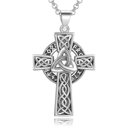 LES OSEWA Sterling Silver Celtic Cross Necklace for Men & Women Christian Jewelry