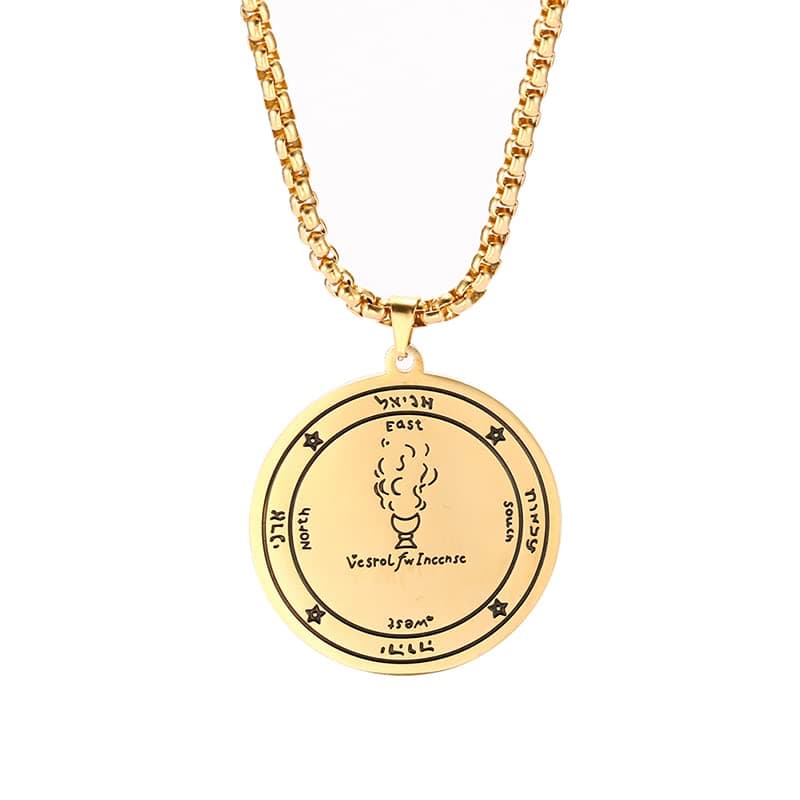 TEAMER Gold Stainless Steel Key of Solomon Pendant Necklace - Wiccan Talisman Jewelry for Men and Women