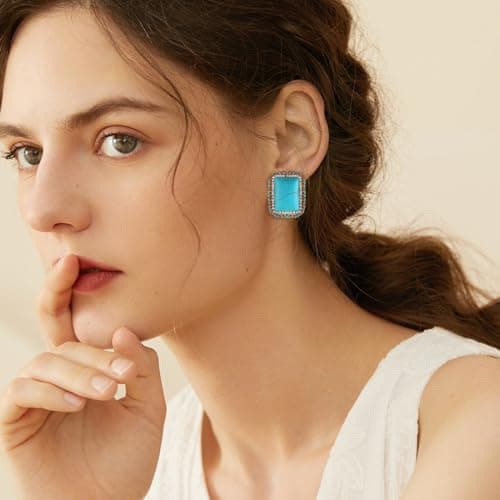 Chunky Turquoise Stone Stud Earrings for Women