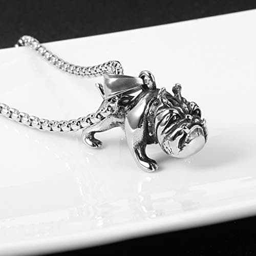 HZMAN 3D Stainless Steel Bulldog Pendant Dog Necklace