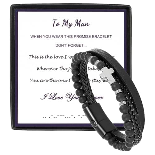 Eigso Wooden Bead PU Leather Cuff Bracelet for Men & Women