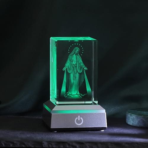 KOMI KOMI Virgin Mary Figurine with LED Base, Laser Engraved Christian Home Gift