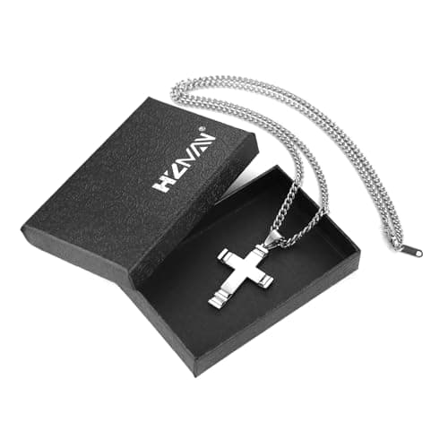HZMAN Men's High Polished Stainless Steel Cross Necklace with 24 Inch Chain