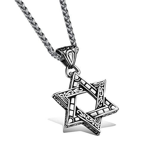 Men's Vintage Silver Star of David Pendant Necklace in 316L Stainless Steel