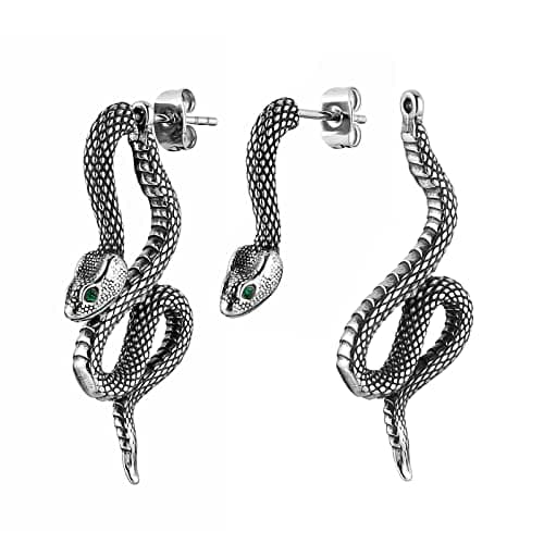 HZMAN Gothic Green Eye Snake Earrings for Men & Women