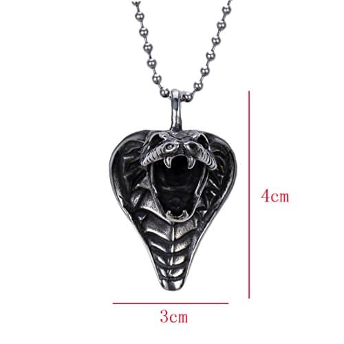 Zovivi Mens Vintage Celtic Black Plated Snake Cobra Head Pendant Necklace