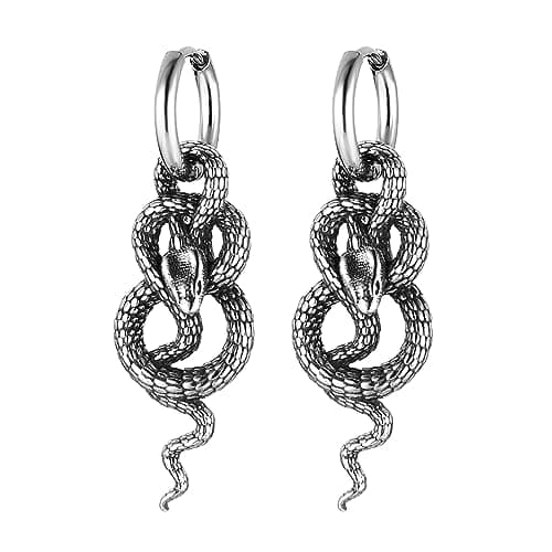 HZMAN Retro Snake Dangle Earrings for Men and Women - Stainless Steel Gothic Punk Style