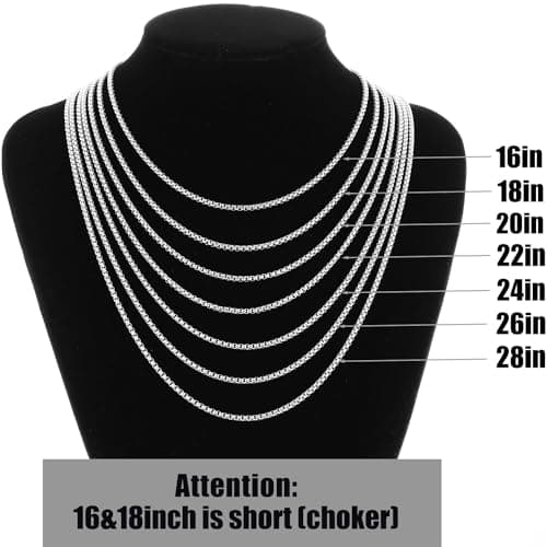 Fiusem Men's Silver/Gold/Black Cross Necklaces 2.5mm Chain, 16-24 Inch Box Chain