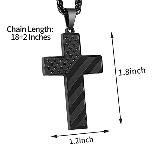 DuoDiner Graduation Gift: 18+2 Inch Cross Necklace with Bible Verse & American Flag Pendant for Men & Boys
