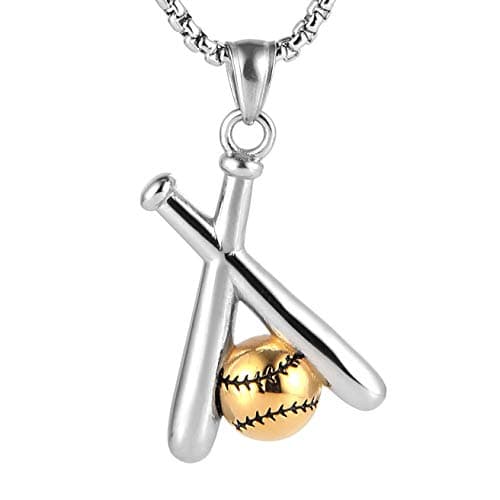 HZMAN Stainless Steel Baseball Pendant Necklace with 22+2'' Chain