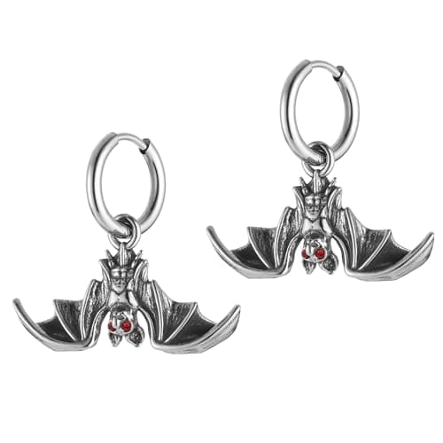 HZMAN Bat Earring Stainless Steel Gothic Punk Halloween Jewelry Gift for Men Women