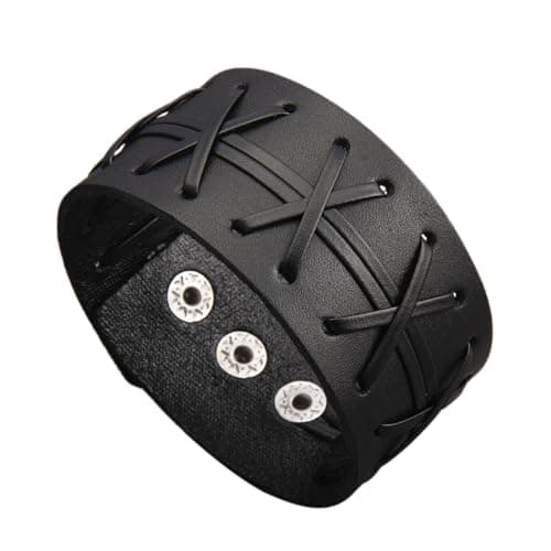 Jeilwiy Men's Punk Leather Wristbands - Adjustable, Braided Black & Brown Cuff Bangle Gifts
