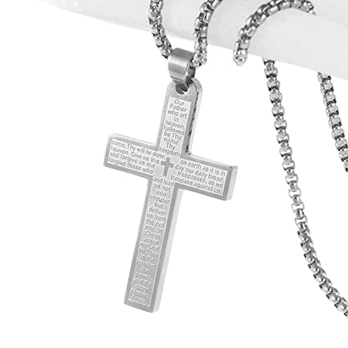 OEMOO Stainless Steel Cross Necklace, Lord's Prayer Pendant for Men & Women