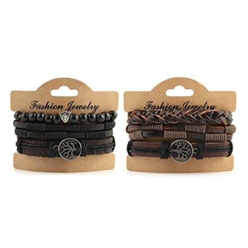 Genuine Leather Tree of Life Bracelets for Men and Women with Tiger Eye Stone and Lava Rock Beads