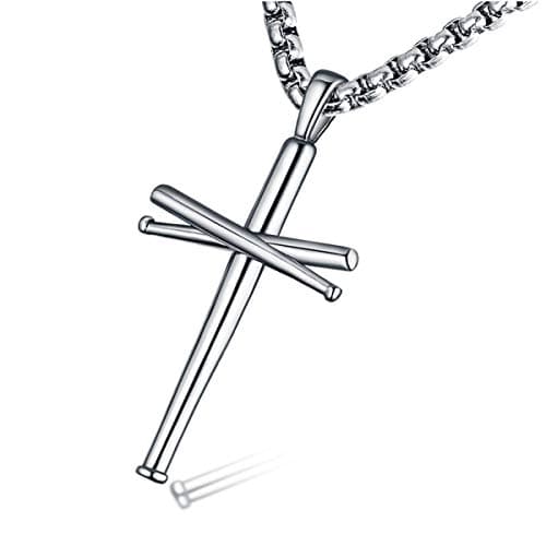 Baseball Cross Pendant Necklace for Teen Boys and Men