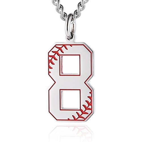 HZMAN Baseball Initial Pendant Necklace - Stainless Steel Jersey Number Charms