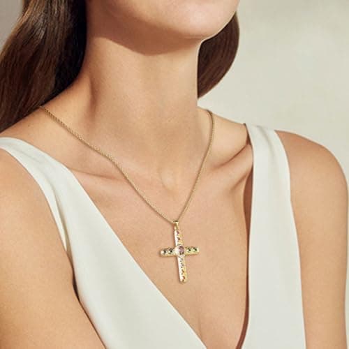 HZMAN Gold Plated Cubic Zirconia Cross Pendant Necklace for Women