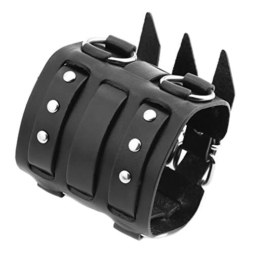 HZMAN Silver Tone Men's Alloy Bracelet with Genuine Leather Cuff Adjustable