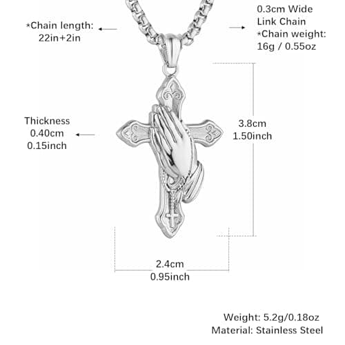 HZMAN Men's Stainless Steel Praying Hand Cross Pendant Christian Jewelry_gift