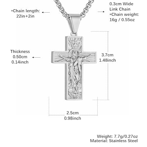 HZMAN Stainless Steel Retro Cross Necklace - Christian Faith Jewelry for Men & Women