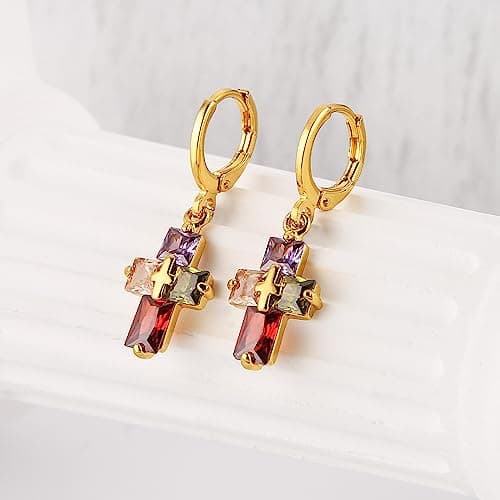 14K Gold Plated Cross Earrings for Women and Girls