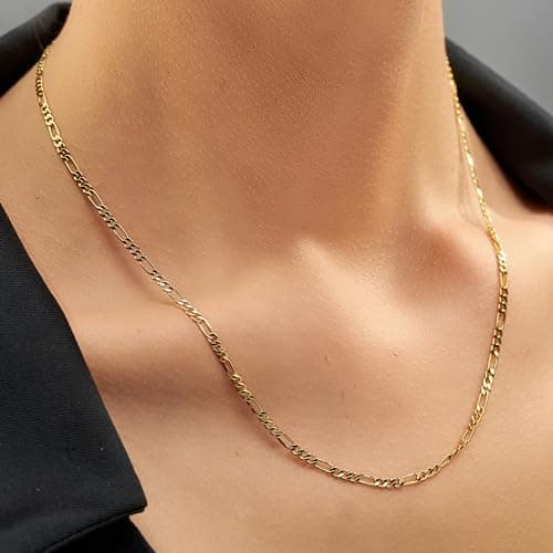 Real Gold Plated Figaro Chain Necklace - Women and Men