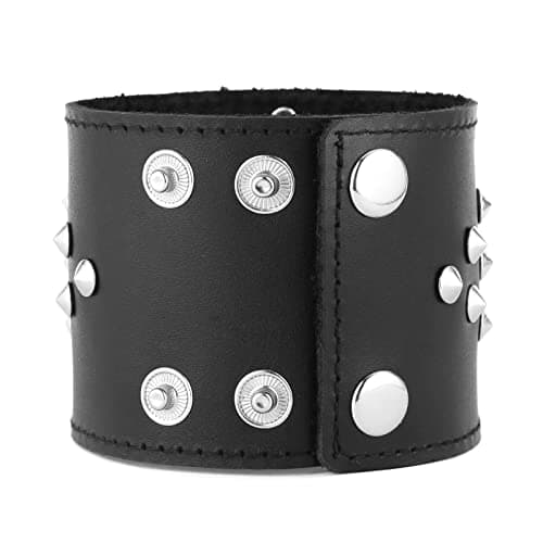 HZMAN Black Death Skull Leather Cuff Bracelet for Men