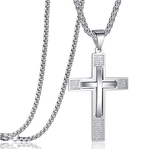 Stainless Steel Proverbs 4:23 Cross Pendant Necklace Black Gold Silver Chain