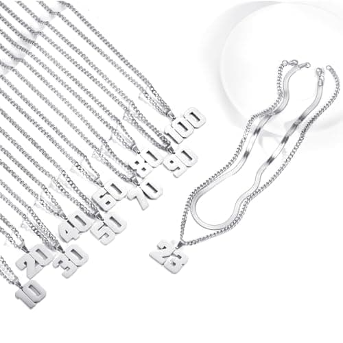 KLIFOWDY Men's Layered Stainless Steel Jersey Number Necklace, Basketball Football Baseball for Boys