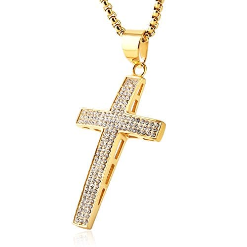 Iced Out Cross Pendant: 18k Gold Plated Stainless Steel Hip-Hop Necklace