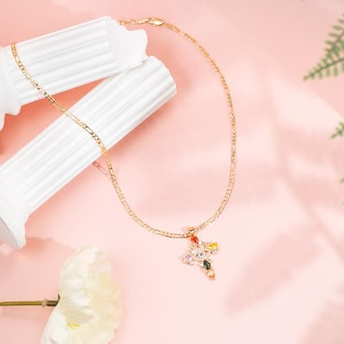 Crystal Cross Necklace for Women - Rose Gold Plated Evil Eye Pendant