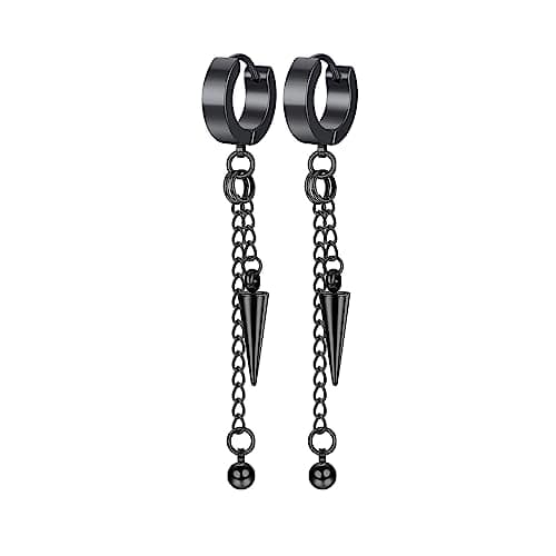 PJWONG Punk Hip Hop Silver Black Gold Tone Dangle Hoop Earrings for Women Men Teens