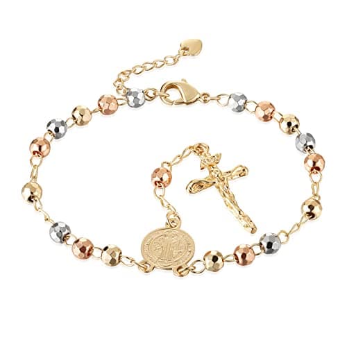 Virgin Mary Rosary Bead Cross Bracelet - Adjustable Link Bracelet for Women - Jewelry Gift
