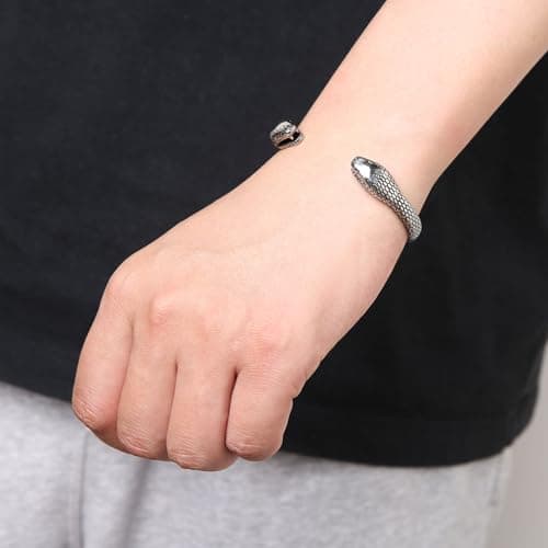 HZMAN Snake Cuff Bracelet for Men - Gothic Punk Stainless Steel Double Snake Heads Biker Bracelet