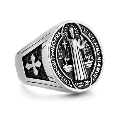 HZMAN St. Benedict Exorcism Ring - Protection for Ghost Hunters & Catholics Jewelry Gift