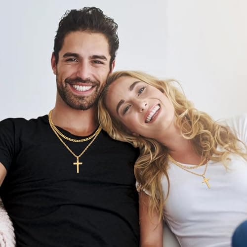 Fiusem Men and Women's Layered Cross Necklaces, Stainless Steel Pendant Chain 16-26 Inch