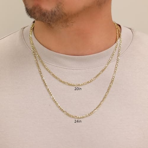 Nuragold Real Yellow Gold Figaro Chain Necklace (16"-30") Italian Jewelry for Men & Women