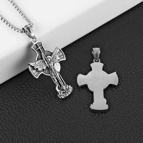 HZMAN St. Michael Pendant Necklace for Men Protection Jewelry