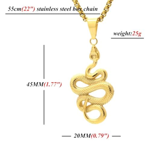 VJOSA Gold Plated Stainless Steel Animal Snake Pendant Necklace