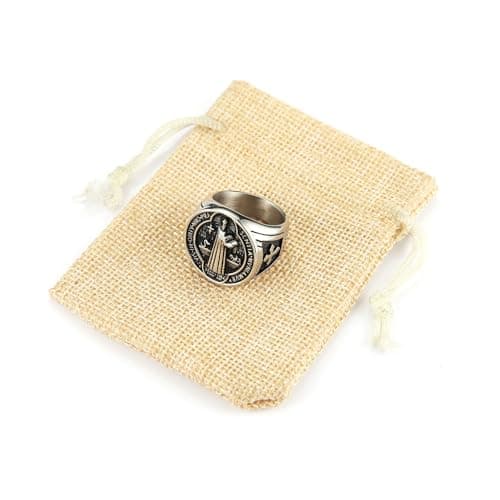 HZMAN St. Benedict Exorcism Ring - Protection for Ghost Hunters & Catholics Jewelry Gift