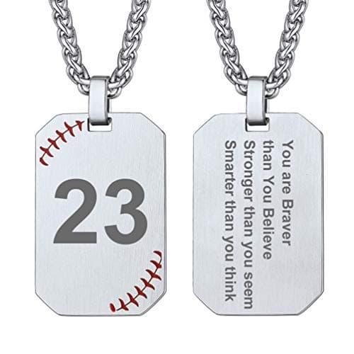 PROSTEEL Personalized Baseball Fan Necklace, Stainless Steel Bat Cross/ Dogtag, Engrave Available, Box Included