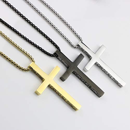 Christian Cross Necklace for Men Gold Silver Black Gifts