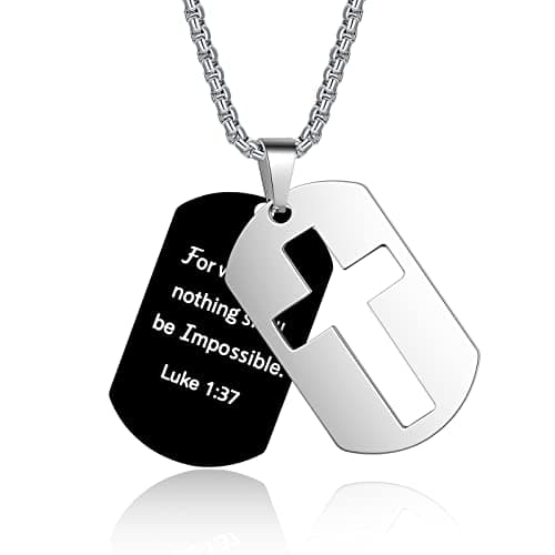 ZRAY Men's Stainless Steel Chain Dog Tag Necklace with Bible Verse Cross Pendant