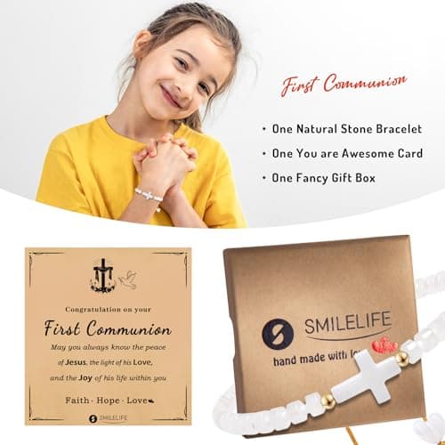 Smilelife Inspirational Cross Bracelet & Blessing Card for Boys & Girls, Easter & Communion Gift