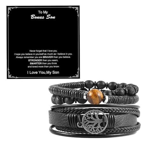 Genuine Leather Tree of Life Bracelets for Men and Women with Tiger Eye Stone and Lava Rock Beads