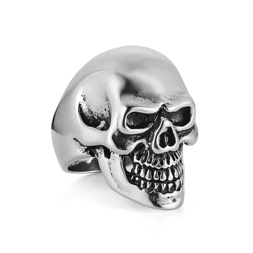 HZMAN Highly Polished Stainless Steel Retro Gothic Skull Ring for Men Party & Halloween