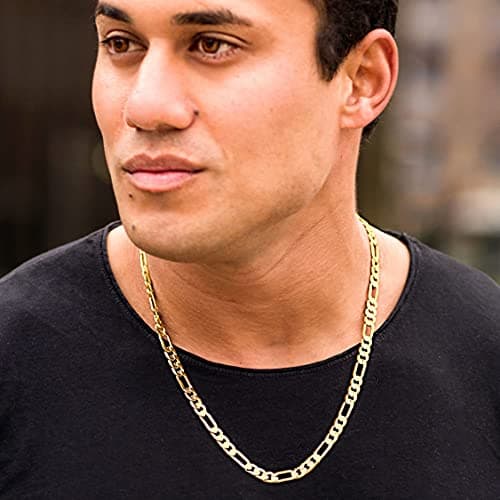 7mm Figaro Chain Necklace - 24k Real Gold Plated