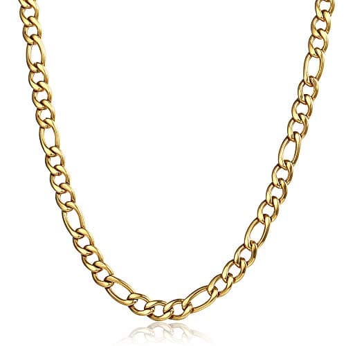 5mm Figaro Chain Necklace Gold Plated Stainless Steel for Men Women