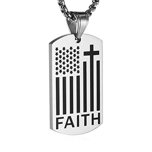 HZMAN American Flag Patriotic Cross Dog Tag Necklace
